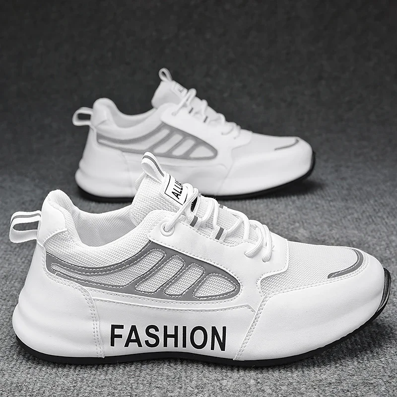 

2023 New Bag Sole Breathable Men's Sports Shoes Mesh Lace Up Work Shoes Striped Leather Adult Fashion Casual Sports Shoes