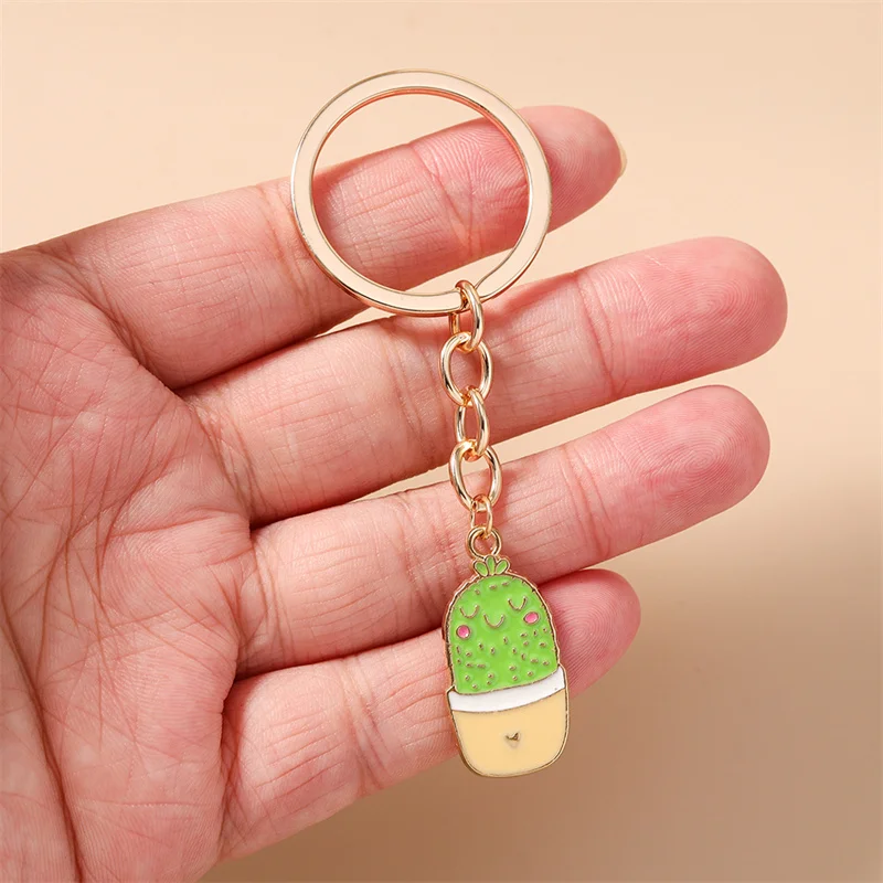 Aihua Niedlicher Pflanzen-Castus-Schlüsselanhänger, handgefertigte Taschenanhänger, DIY-Schlüsselring für Frauen und Mädchen, Schmuckgeschenke