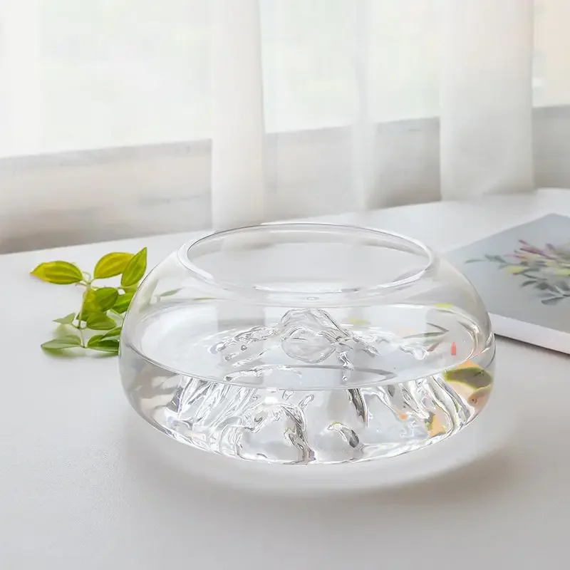 Iceberg Fish Tank Desktop Transparent Mini Living Room Home Office Thickened Creative Circular Fish Tank for Small Ornamental Fishs