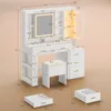 Makeup Vanity Desk with Sliding LED Lighted Mirror, 47.2"W Large Vanity Desk with Drawers, Shelves and Side Storage, 6