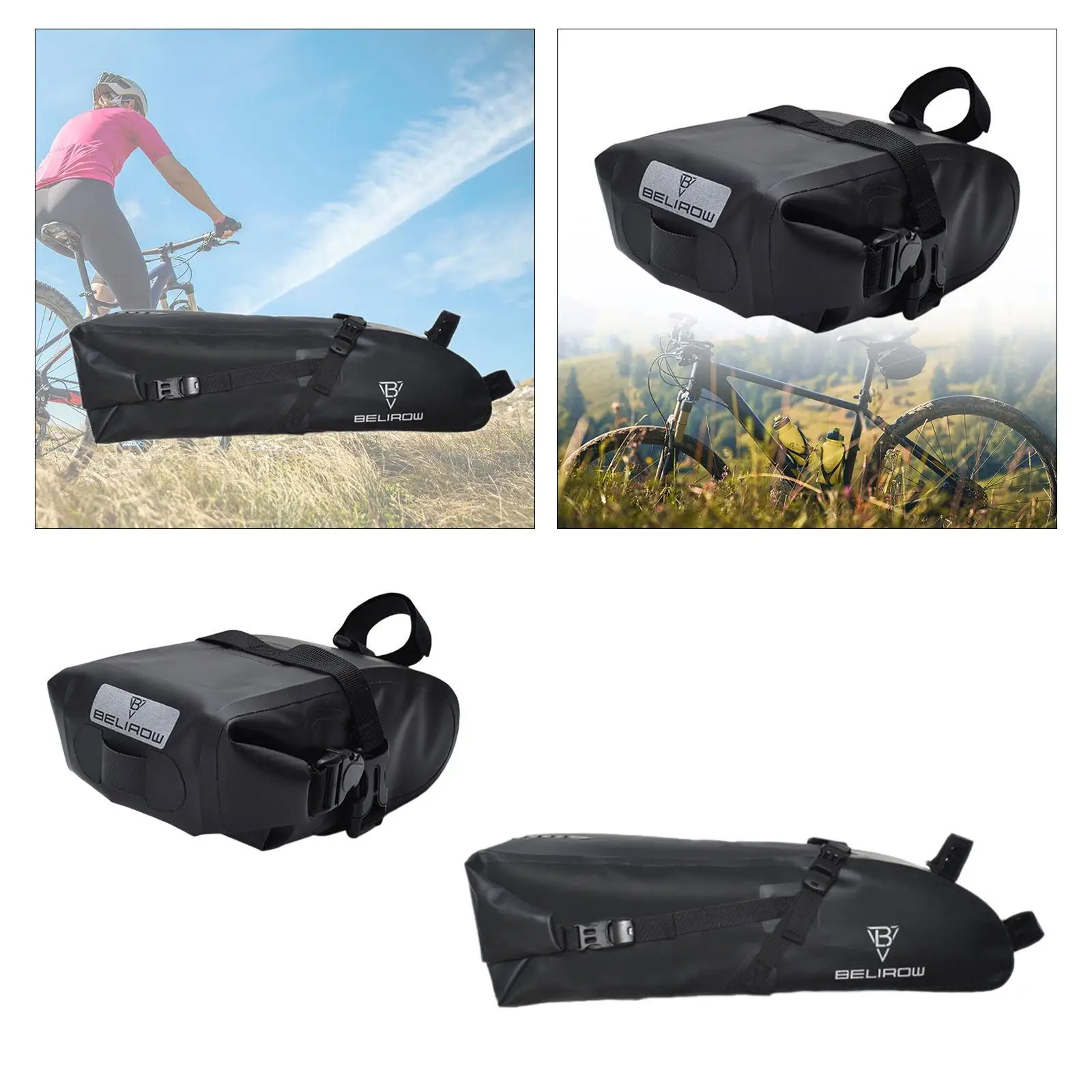 Bike Saddle Bag Bicycle Saddle Bag Riding Equipment Tool Bag Waterproof under Seat Rolled up Closure Black Cycling Seat Pouch