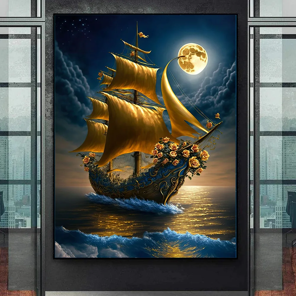 

Abstract Pirate Ship Retro Poster Prints for Living Room, Home Decor, Fantasy, Sailboat, Sea Landscape, Canvas Painting Wall Art
