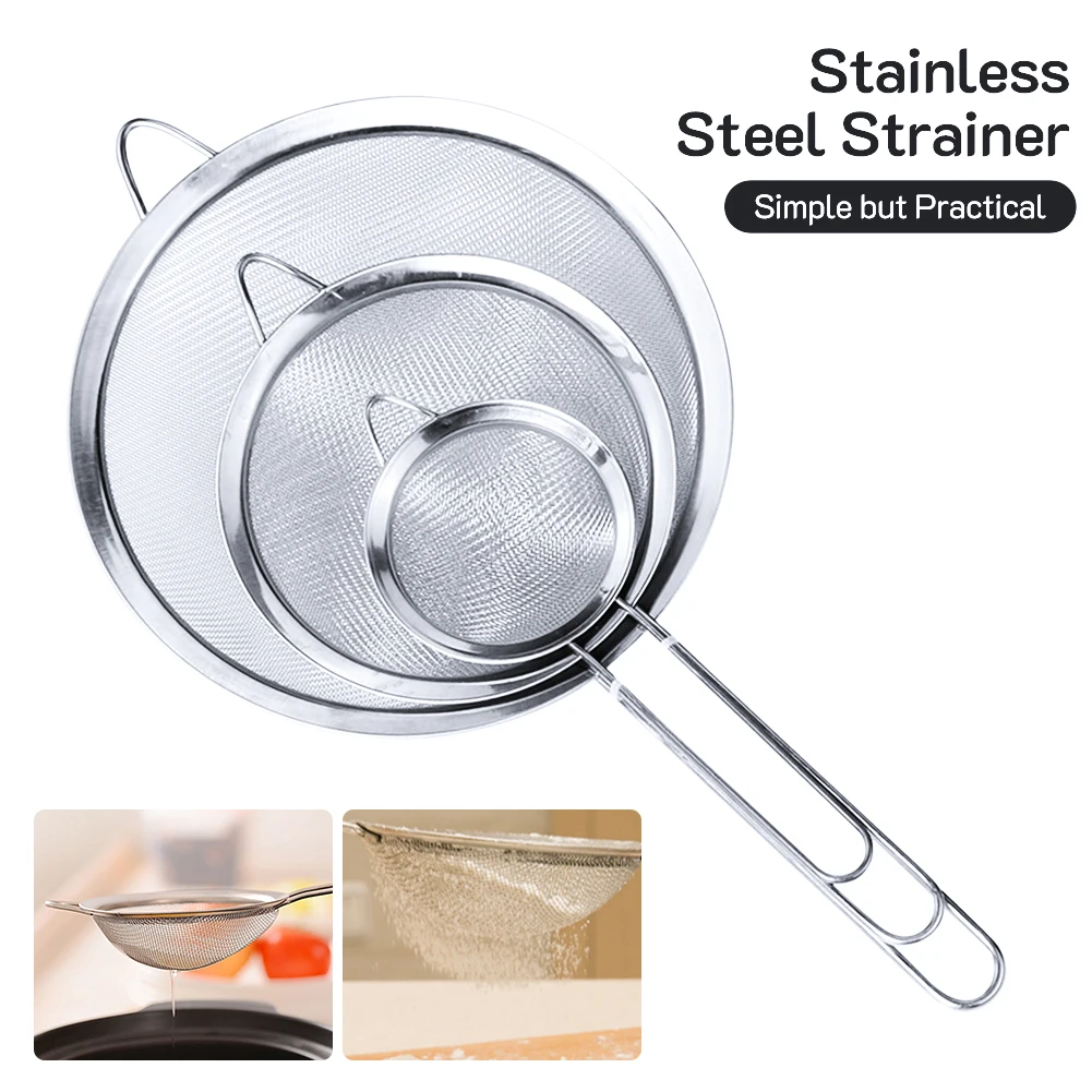 

Stainless Steel Fine Mesh Strainer Flour Sifter For Baking With 8-16cm Handle Flour Sieve Sifter Kitchen Tools