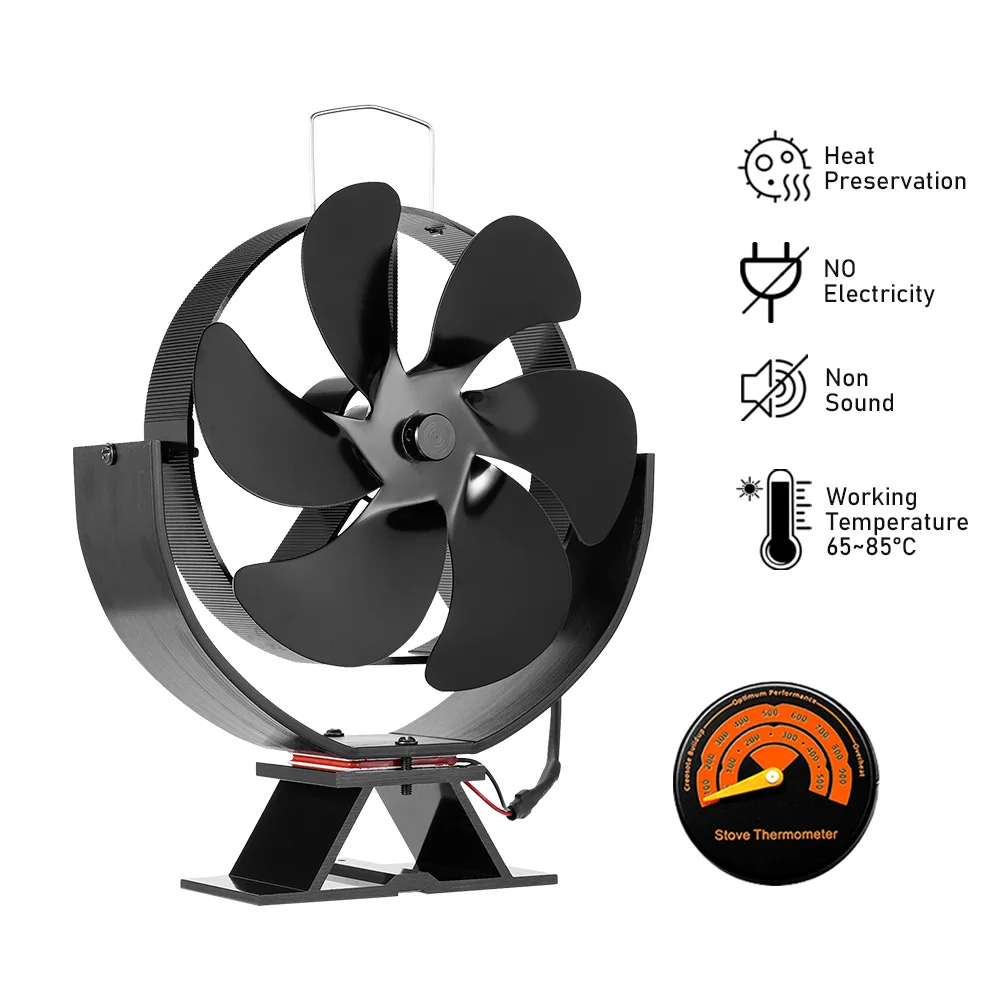 

360° Rotating Stove Fan 6-Blade Heat Powered Free Stand Fireplace Fan Eco Log Wood Burner Quiet Home Efficient Heat Distribution