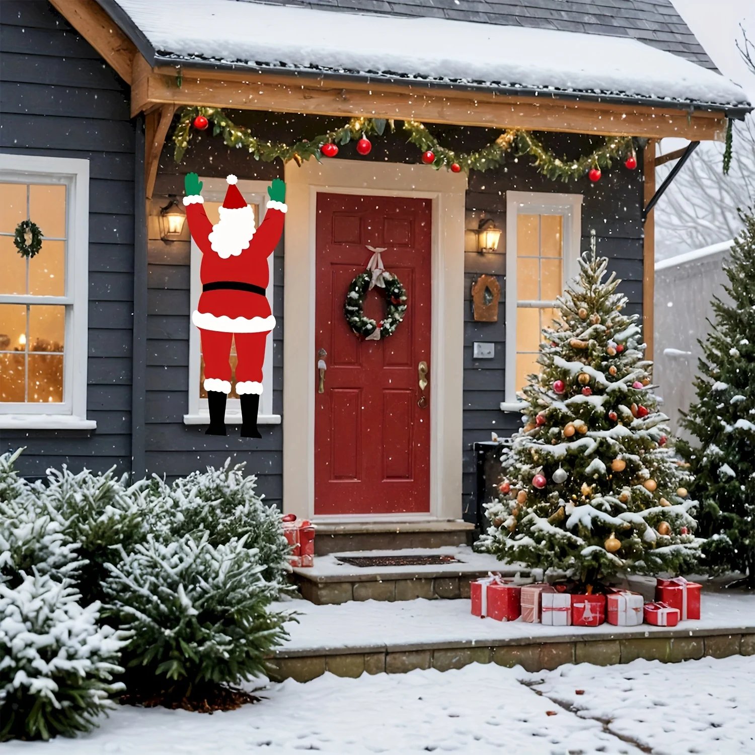 1pc Santa Claus Klettern Wand Hängen Dekoration Weihnachten Outdoor Ornament Festliche Party Dekoration Polyester Hängen Tuch – Detail 8
