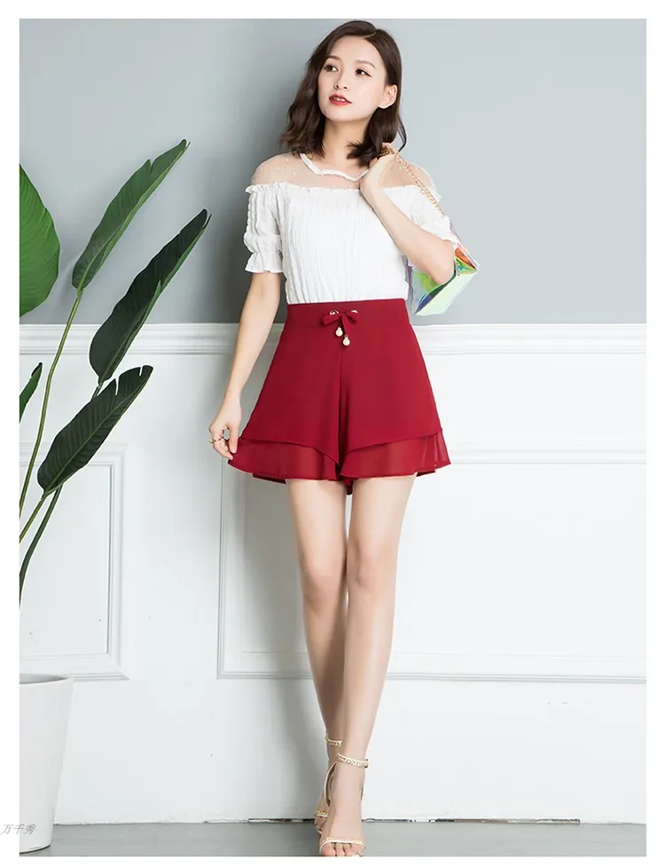 Gowyimmes 2022 Summer Big Size Women Loose Chiffon Shorts Slim Lady High Waist Thin Skirt Shorts Girl Shorts Outwear Hot PD1216 chino shorts