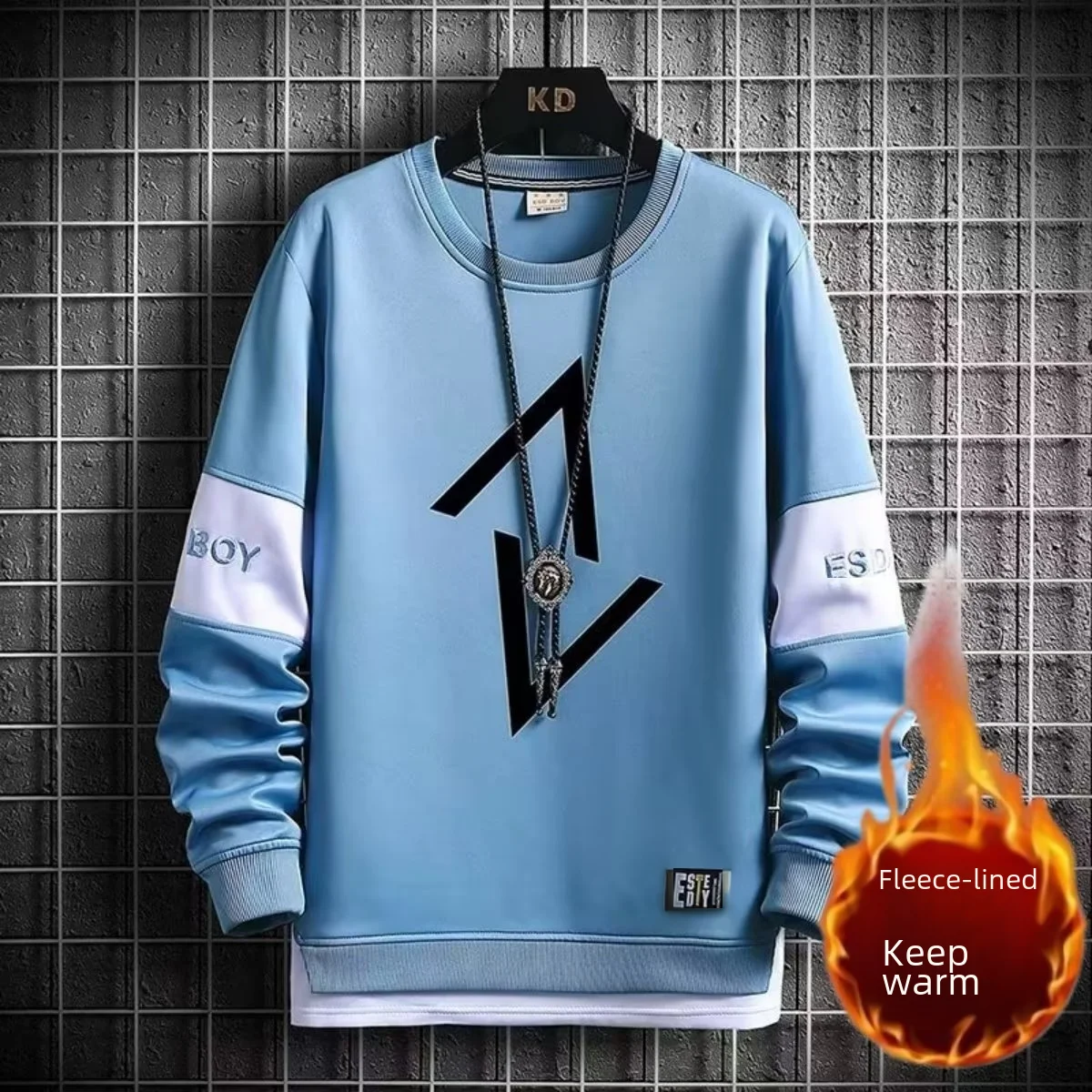 thumbnail image 2 of Sudadera con cuello redondo y forro polar para hombre, informal, versátil, de manga larga, cálida para otoño/invierno, 2 of 5