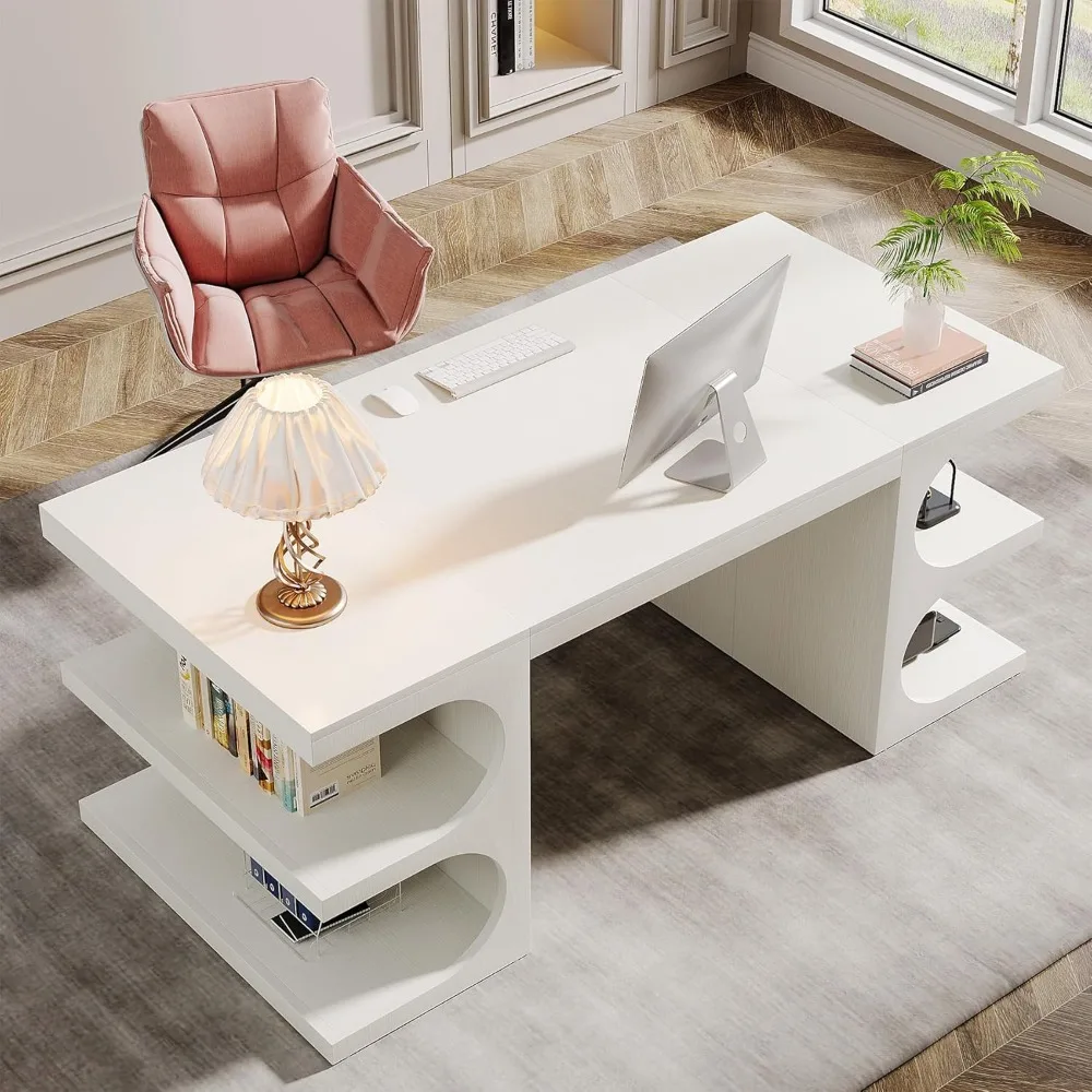 Executive Office Desk 62",Large Computer Desks with Storage Shelves,Writing Desk Study Table,Workstation Desk Business Furniture 2