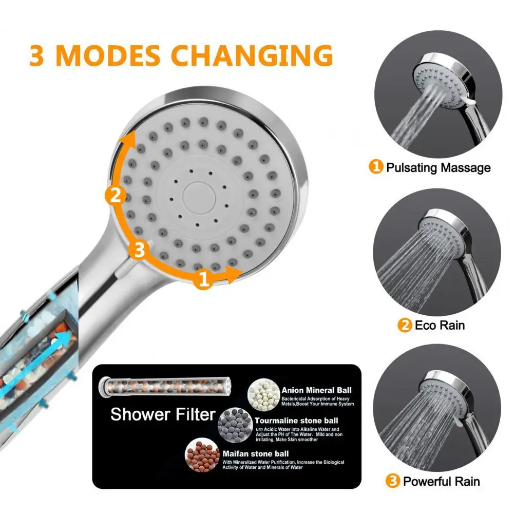 

Pinhole Water Outlet Shower Head High-pressure Filtered Handheld Shower Head with 3 Spray Modes for G1/2 Thread Interface