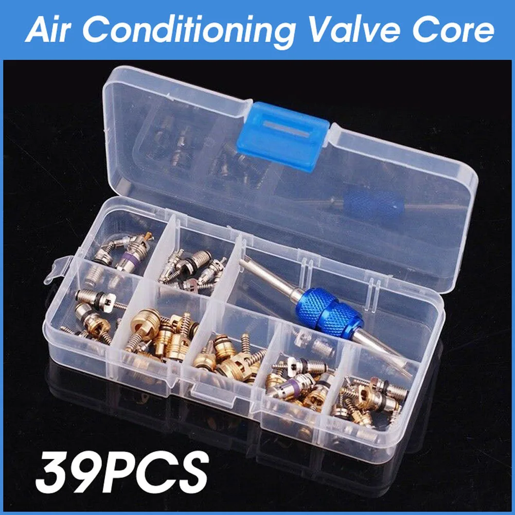 

39pcs Car Air Conditioner Valve Cores Assortment A/C AC Shrader Valve Core & Tool R134 R12 HVAC Valves Kit Auto Accessories