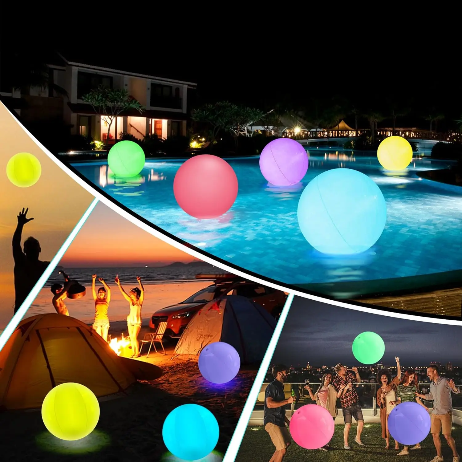 Water Toys Inflatable Ball Toys Rubber Toy Ball 2-8 PCS Light Up Beach Balls 40cm LED Pool Games Ball Toy for Glow In The Dark Pool Party 16 Colors Lights & 4 Light Modes
