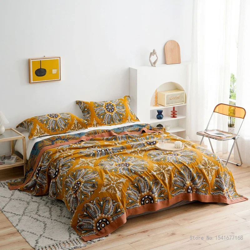 Thin Air-Conditioning Quilt for Adult and Children Five-layer Gauze Towel Bedspread Office Household Sofa Blanket Summer Bedding