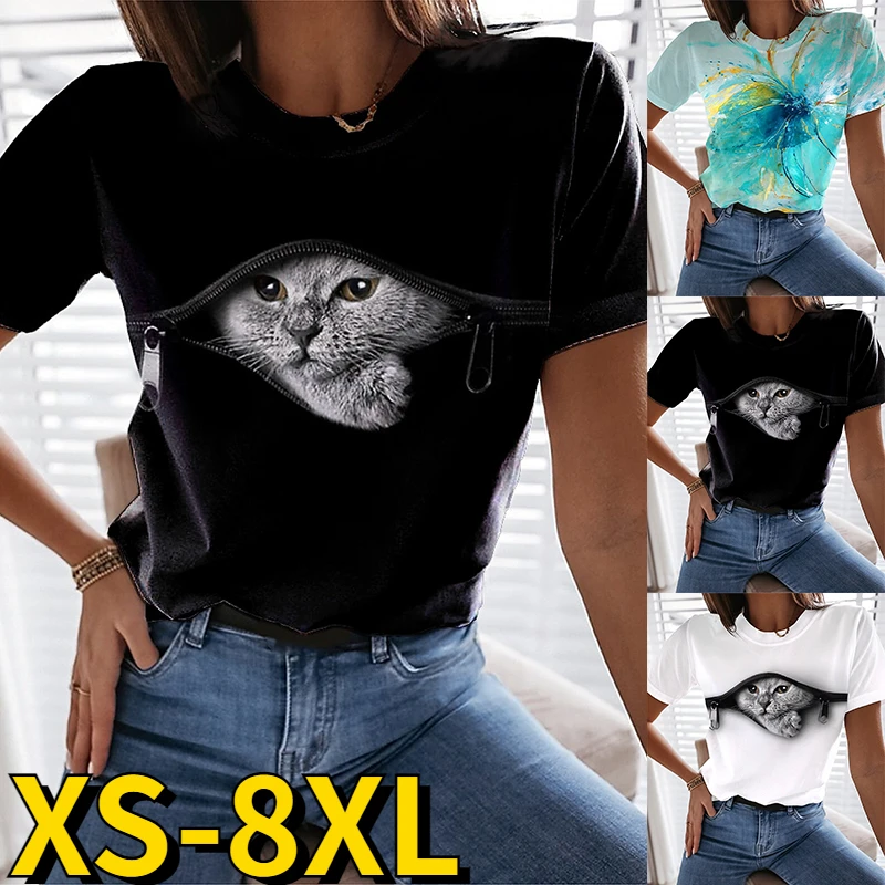 

Women's Elegant Pullover Everyday Vintage Top Summer Ladies Animal Printing T-shirt Trend Short Sleeve Round Neck Tee Shirt
