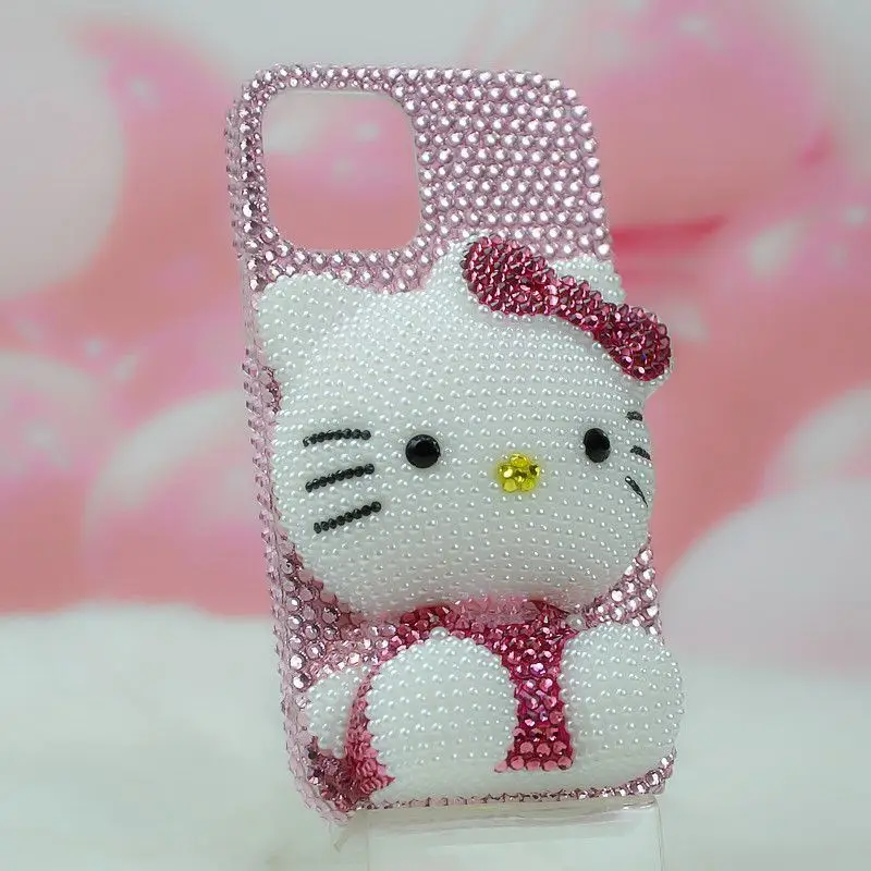 thumbnail image 1 of Sanrio Hello Kitty Pearl & Rhinestone 3D Phone Case for Apple iPhone 15 14 13 12 11 Pro Max X XR XS Max 7 8 6 Plus with Lanyard, 1 of 5