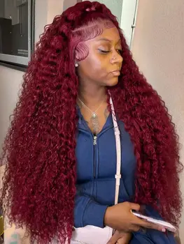 200 Density 99j Burgundy Lace Front Wig 13x6 Deep Wave HD Lace Front Wigs Human Hair With Baby Red Curly Wig Human Hair for Wome 1