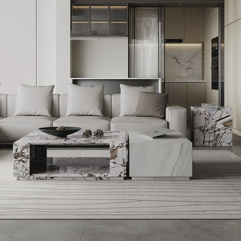 

Wholesale modern white stone natural marble top customizable living room square coffee table