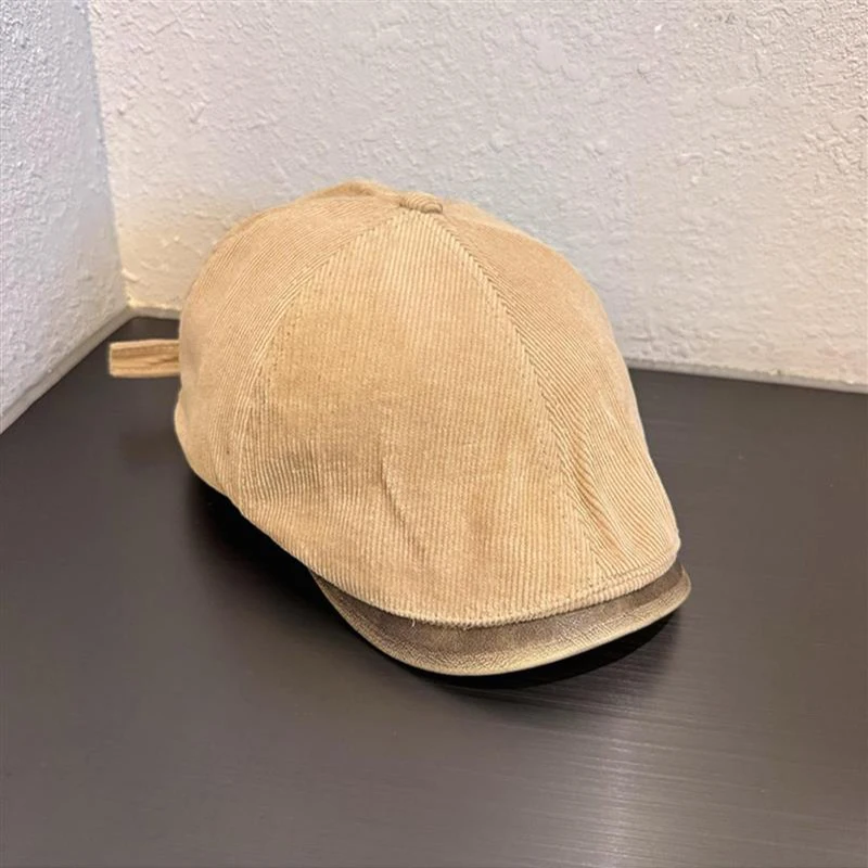 Retro Trendy Unisex Hat Fashion Beret Caps PU Leather Adjustable Men Women Corduroy Newsboy Hat