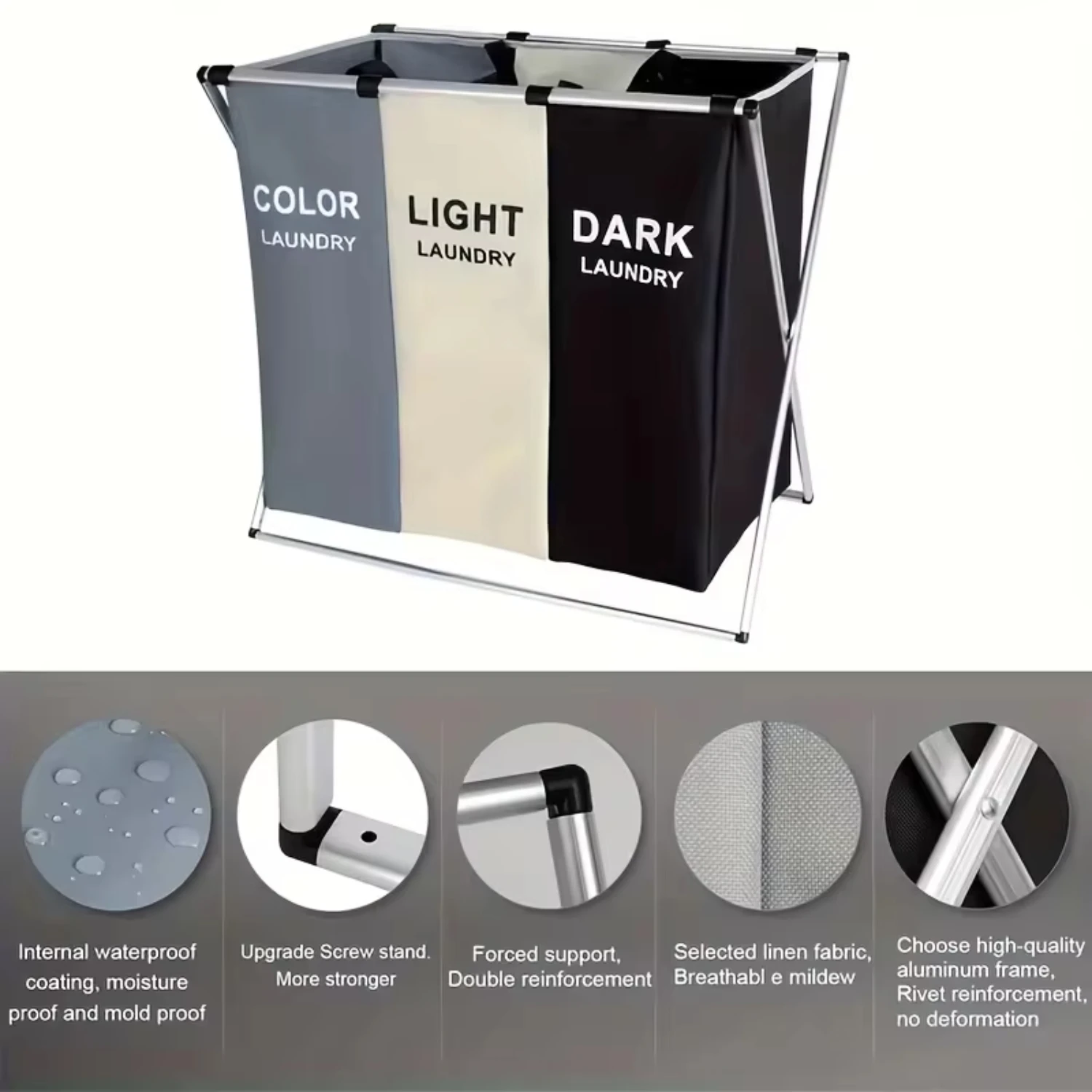 1pc 3 Section Laundry Basket Printed Dark Light Color Foldable Hamper/Sorter Waterproof Oxford Washing Clothes laundry basket portable hamper