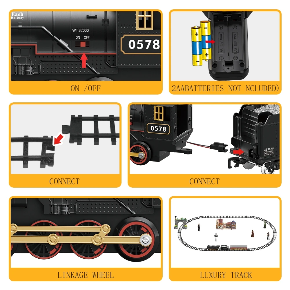 RC Train Toys Simulation Train Remote Control Retro Steam Electric Stepless Speed Control Remote Smoking Train Children's Toys 5