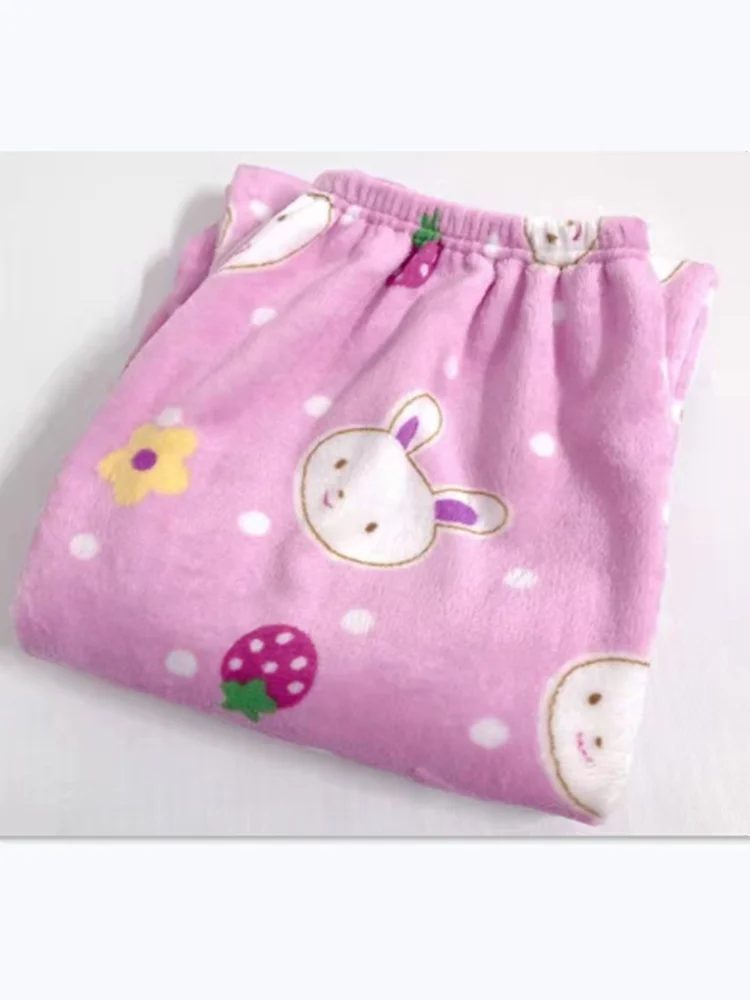 Winter Women's Plush Pajama Pants Warm Home Pants Loose Comfortable Elastic Waist Cute Cartoon