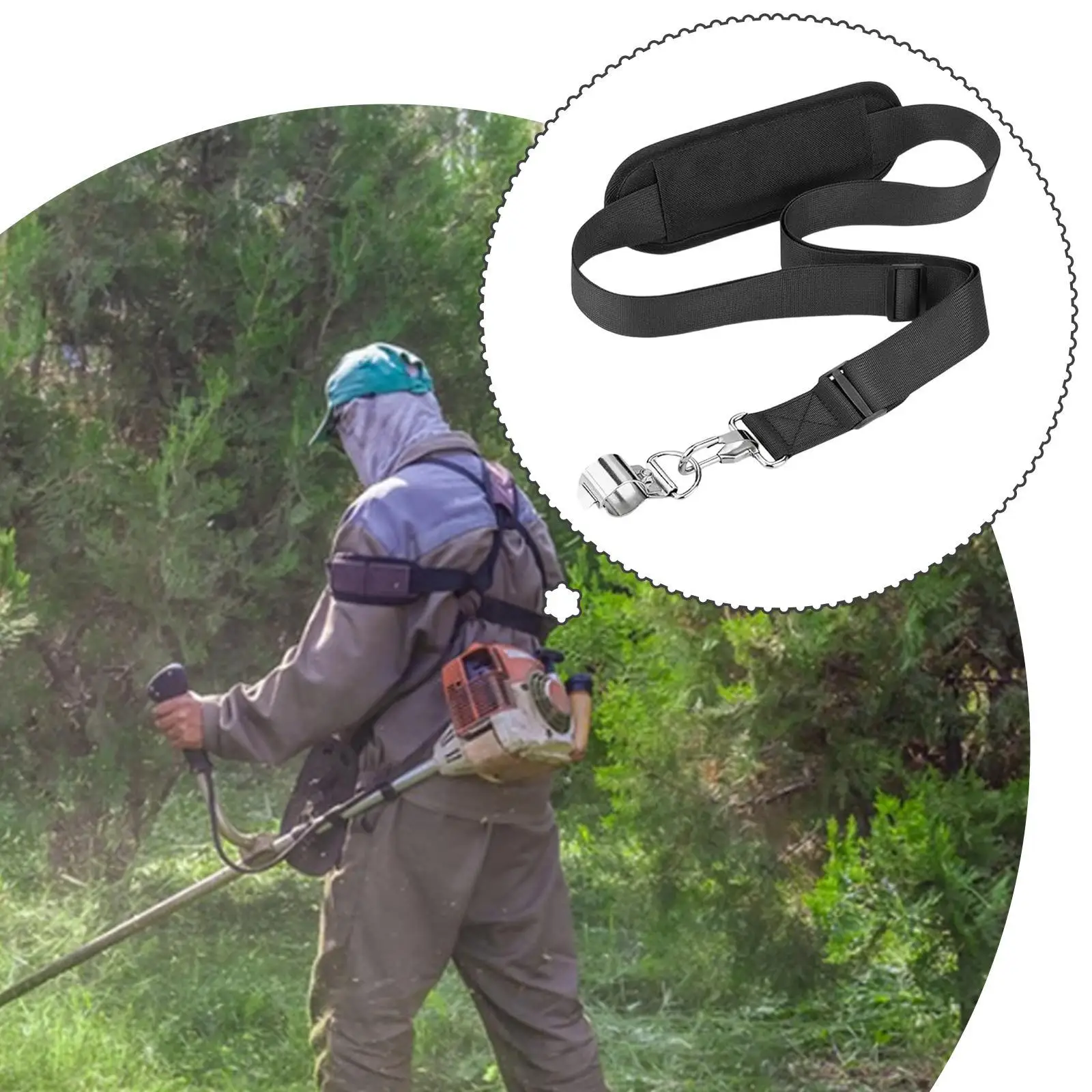 어깨끈 트리머 스트랩, 조절 가능, 교체 가능, 편안함, 부착형 검정색 스테인리스 스틸, 잔디깎이용 나일론