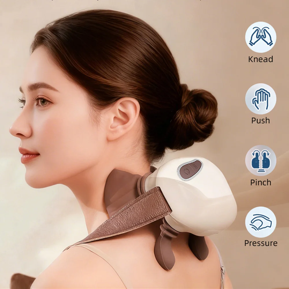 4D Bionic Hand Kneading Shoulder Neck Massager Portable Trapezius Muscle Pinching Massage Shawl Brushless Motor Neck masajeador