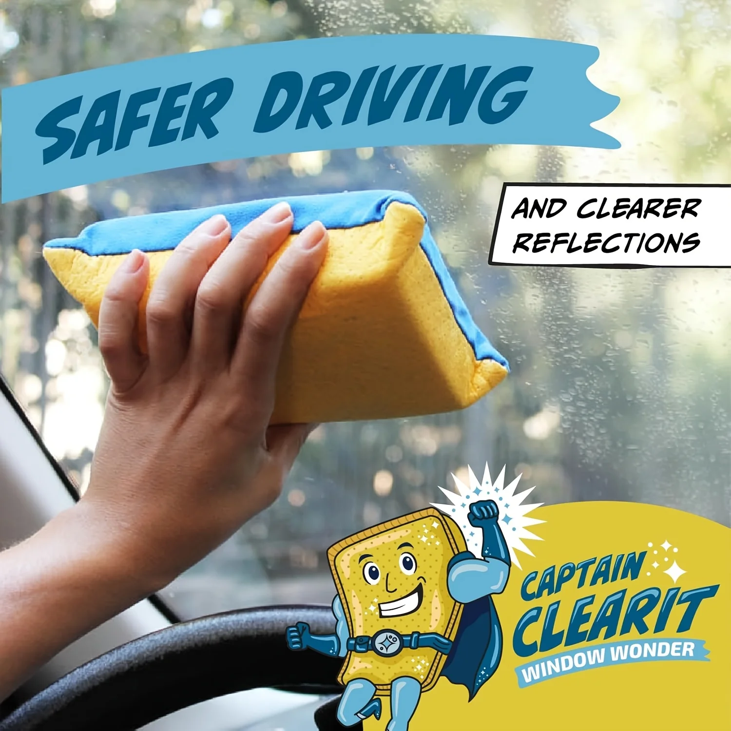 Captain Clear Anti-Fog Sponge Ultra-Absorbent for Car Mirror Glass Easy Clean Indoor Outdoor Water-Absorbing Accessory