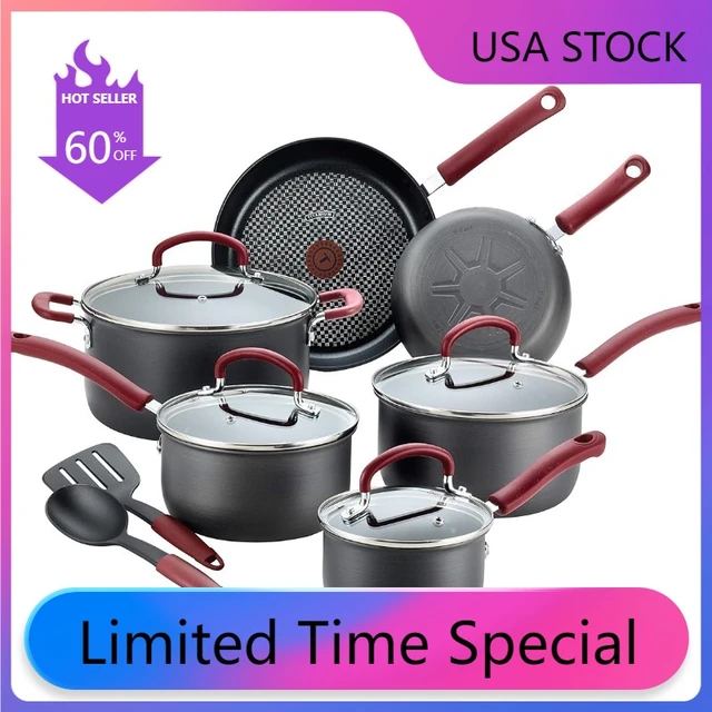 T-fal Signature Nonstick Cookware Set 12 Piece Pots and Pans, Dishwasher  Safe Black - AliExpress