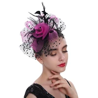 Vintage Women Feather Flower Fascinator Hat Ladies Hair Accessories Wedding Party Floral Mesh Veil Headband Hairpin 5