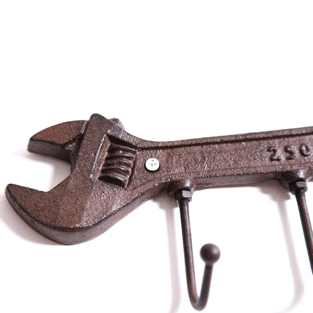 Vintage Hook Rack Retro Öntöttvas Falhorog Fém Fogas Csavarkocsi Stílusú Falra Szerelt Kulccsal 2023 - Image 3