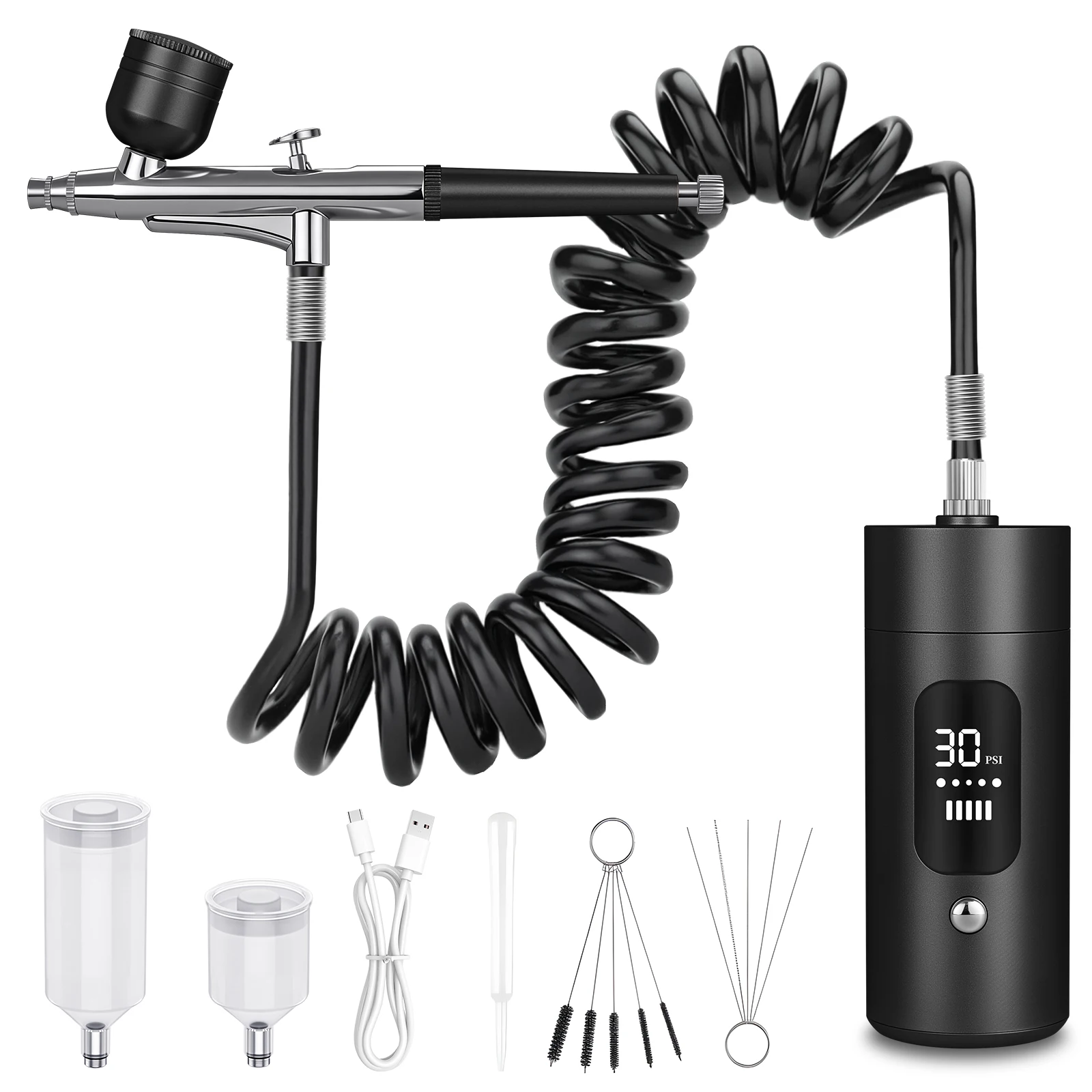 Set per manicure: kit con schermo LCD da 30 Psi, compressore, macchina per unghie ricaricabile con_voghion.com