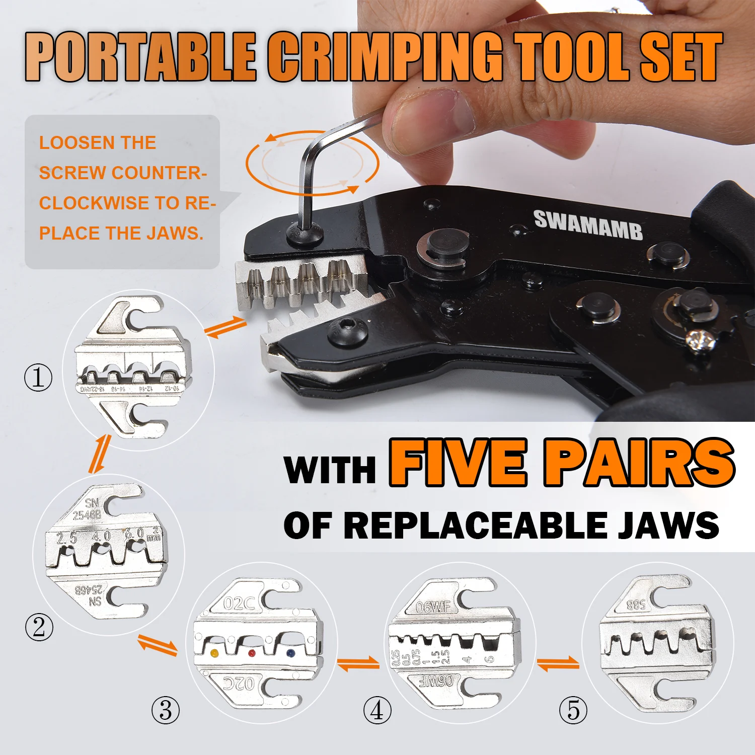 SN-58B Crimping Pliers Kit Quick Jaw Replacement For Tab 2.8/4.8/6.3/Tube/Photovoltaic/Insuated/Dupont Terminals Electrical Tool