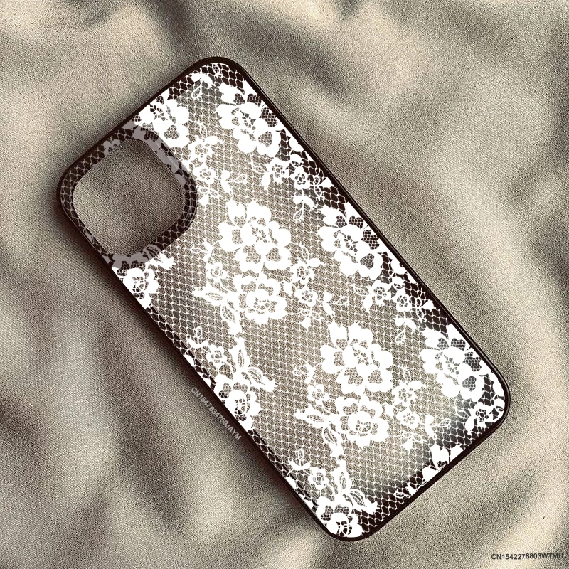 รูปสินค้า เคสโทรศัพท์ลายดอกไม้ลูกไม้สีขาว หรูหรา ใส ทนทาน