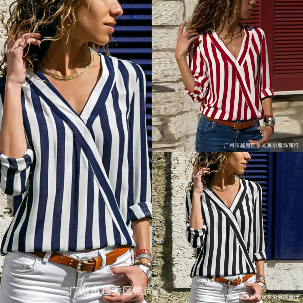

Omen Striped Shirts Shirts Long Sleeve Shirts V-Neck Shirts Casual Top Shirts