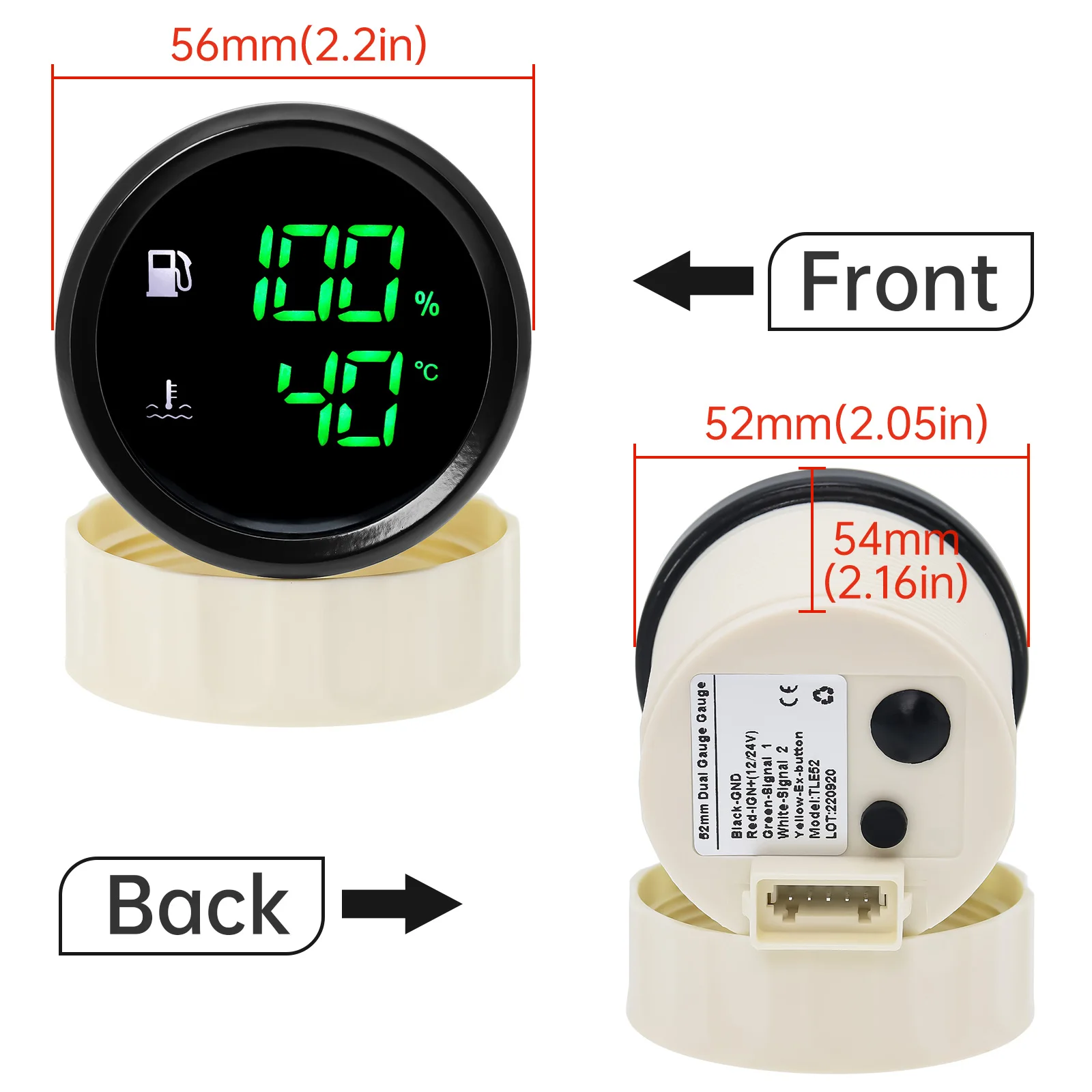 HD Waterproof 52mm Dual Gauge 2 In 1 Multifunction Gauges uel Level Water Level Meter HTG Sewage Gauge Voltmeter for Boat Yacht