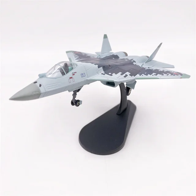 Diecast Metal Alloy 1/100 Scale Russian Su 57 SU57 Fighter Airplane Aircraft Replica Model Su-57 Plane Model Toy For Collection - A