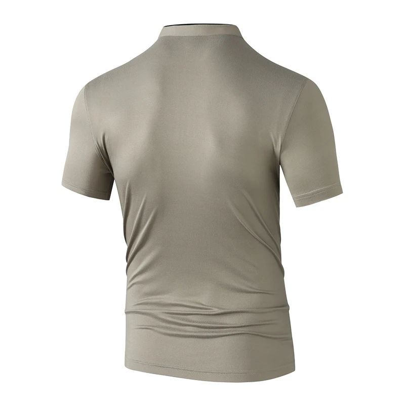 Lässiges, modisches Herren-Poloshirt mit Reißverschluss, einfarbig, kurzärmelig, Stehkragen, vielseitiges, bequemes Oberteil – Detail 5