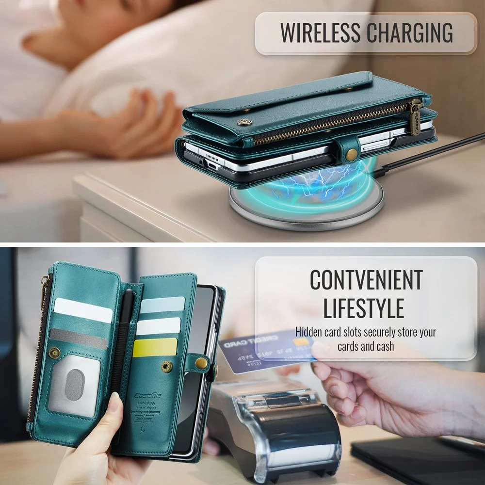 Crossbody Leather Wallet Phone Case with Stand and Shockproof Magsafe Flip Cover, featuring Lanyard Wristband.