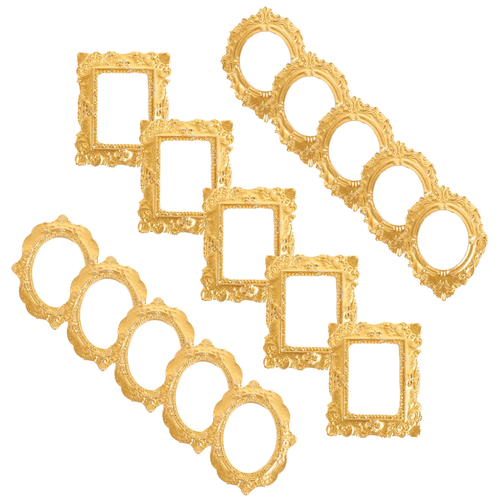 Photo Frame Miniature Decor Micro House Ornament Frames Gold Resin Toy Room 15 Pcs photo frame