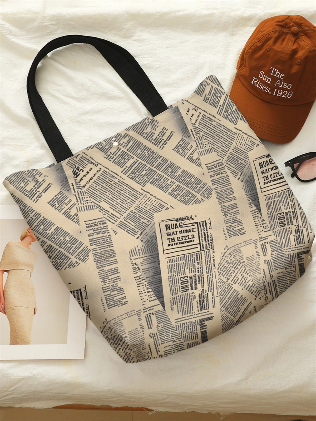 1pc，Printed pattern handbag, reusable fashionable handbag, multifunctional handbag, printed canvas shopping bag