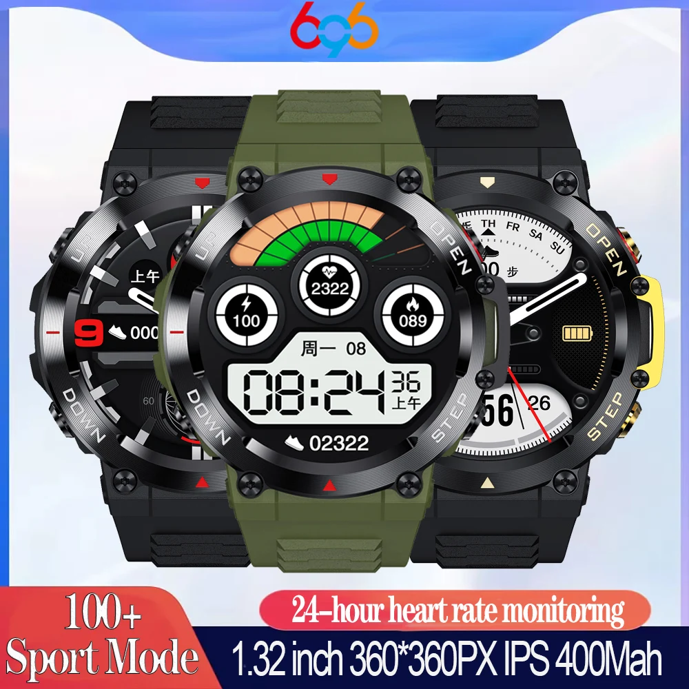 

Outdoor Smart Watches Men Women Blue Tooth Call Smartwatch 100+ Sports Models Heartrate 400mAh 360*360px Watchband ​Sleep Music