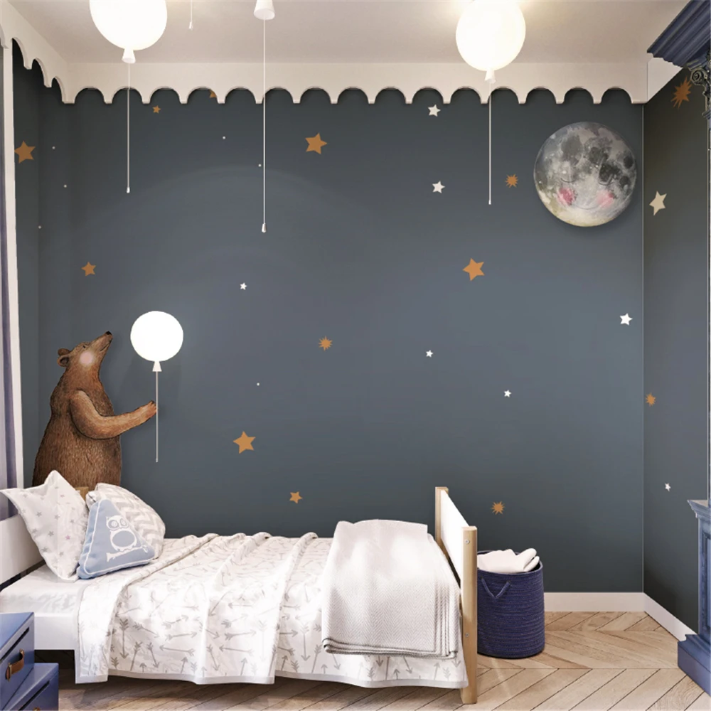 Papel de Parede Personalizado para Decoração de Quarto Infantil Papel de Parede Quarto do Menino Papel de Parede Céu Estrelado Adesivos Murais
