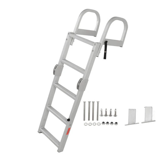 5 Step Boat Folding Ladder Aluminum 200kg Load Capacity Marine