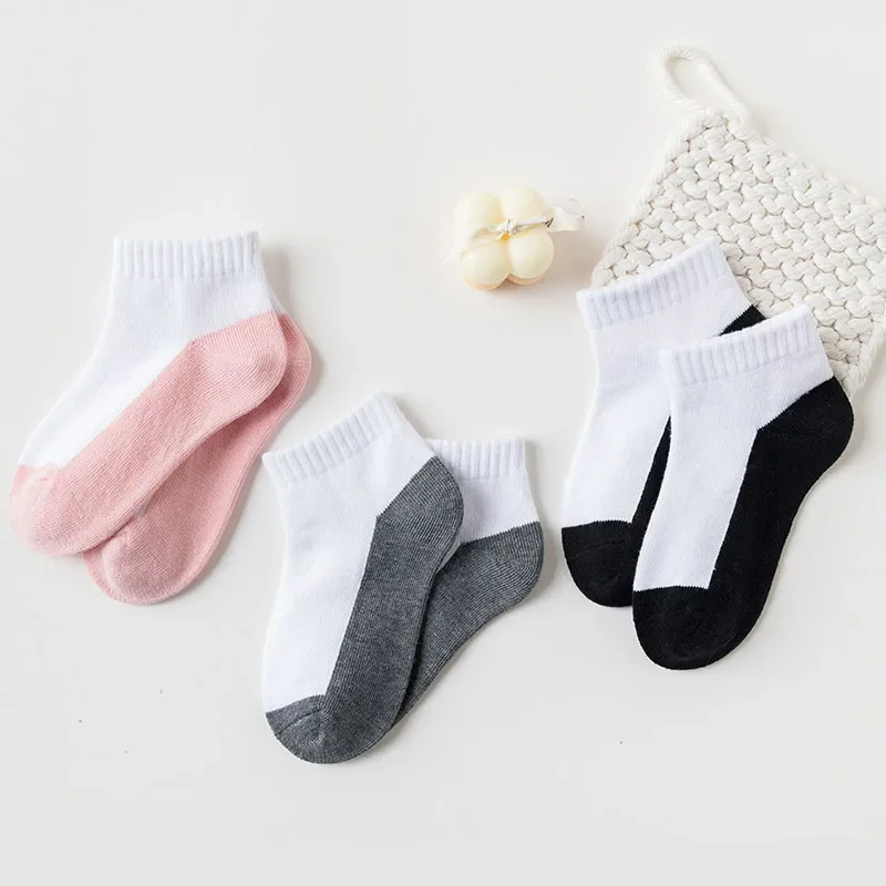 5 Pairs Spring Children Socks 100% Cotton Kids Fashion Black White Pink Student Baby Girl Boy Sports Short Socks For 1-12 Years 2