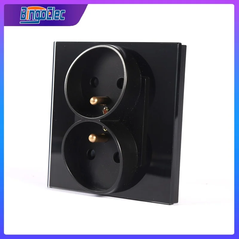 Bingoelec Duplo Francês Soquetes Polónia Francês Padrão Único Tomadas Elétricas Painel de Vidro Cristal Parede Soquetes 86 mm