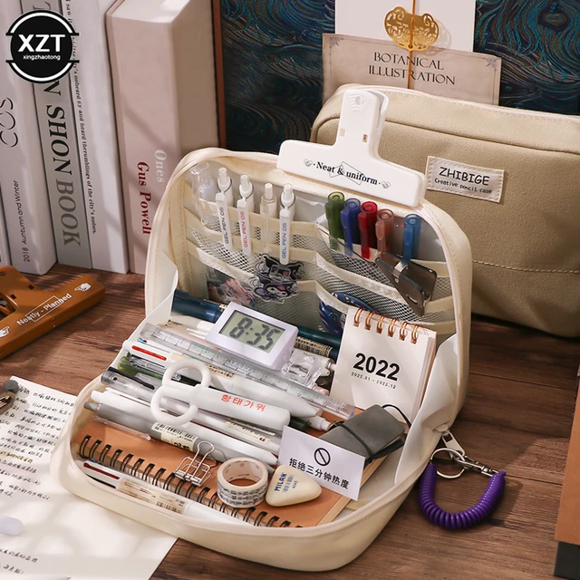 Nagy Kapacitású Ceruza Tok Rózsaszín Esztétikai Iskolai Box Levélpapír -Ellátás Zsák Cipzáras Tasak Iskola Kellékek - Image 6