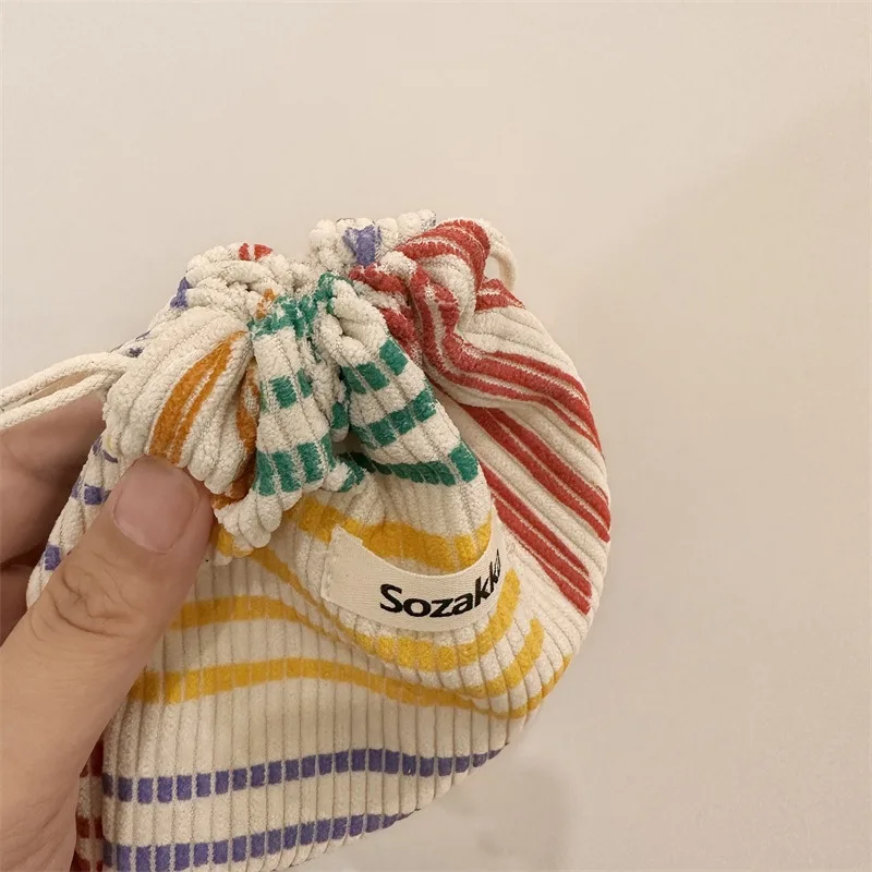 Small Corduroy Coin Purse Key Earphone Drawstring Storage Bag Women Girls Jewelry Lipstick Cosmetic Tote Rope Pouch String Bags 2