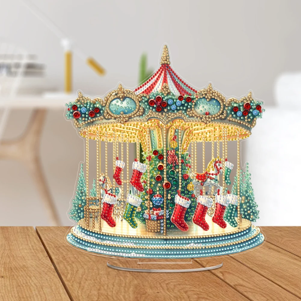 2D Flat Print Xmas DIY Diamond Painting Desktop Ornaments Kit 5D DIY Diamond Art Tabletop Decorations Bedroom Table Decoration