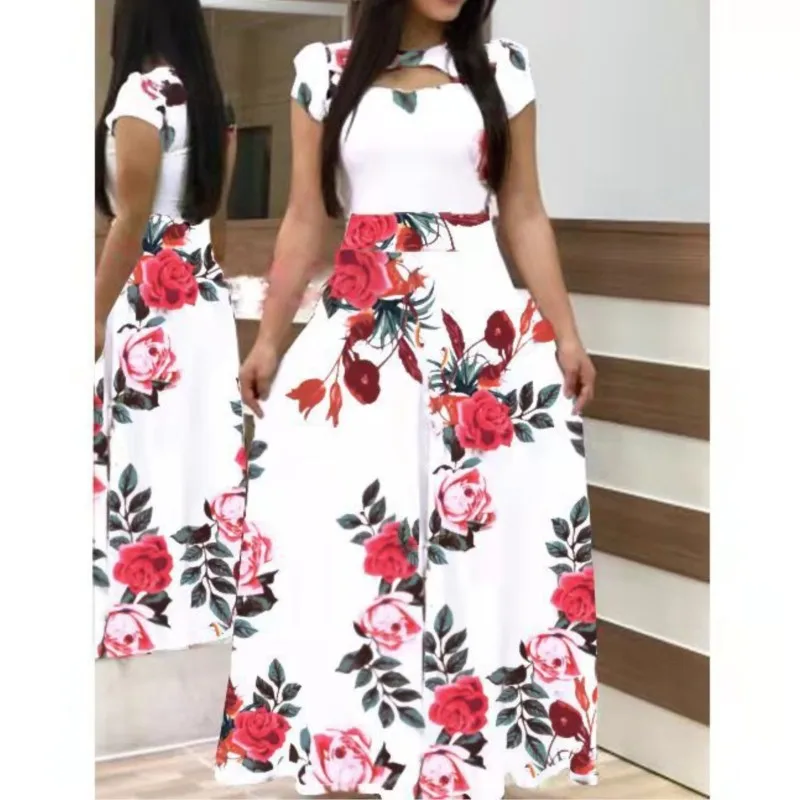 

Autumn 2023 Womens Dress Sexy Fashion Hollow Out Digital Print Large Swing Dresses Casual Large Vestidos Para Mujer Faldas