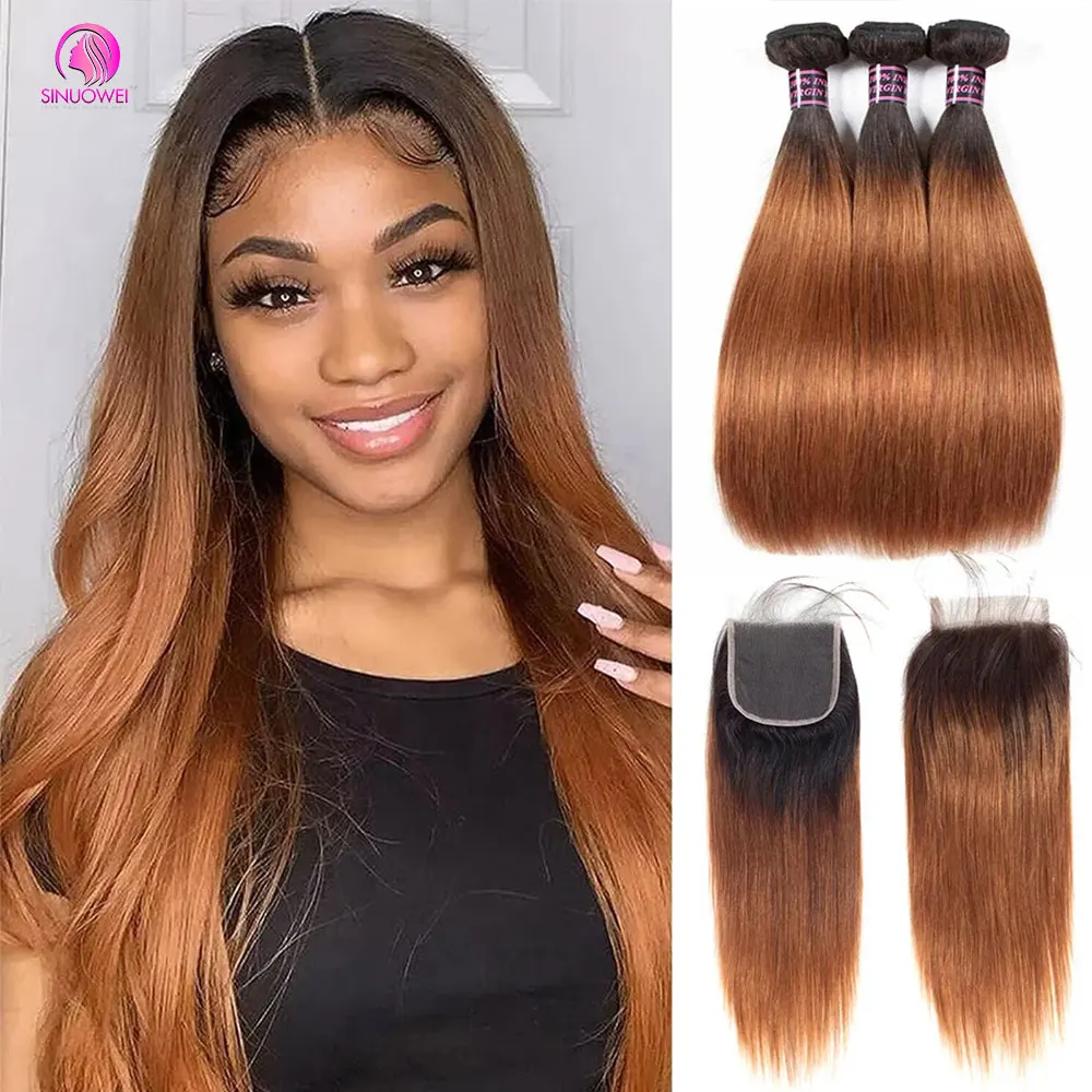 

1B 30 Bundels With Closure Straight Human Hair Bundles With 4x4 Transparent Lace Closure Brazilian Human Hair 3/4 Extensions